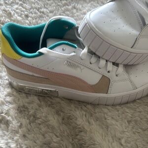 Puma White Sneakers with Yellow and Teal Accents